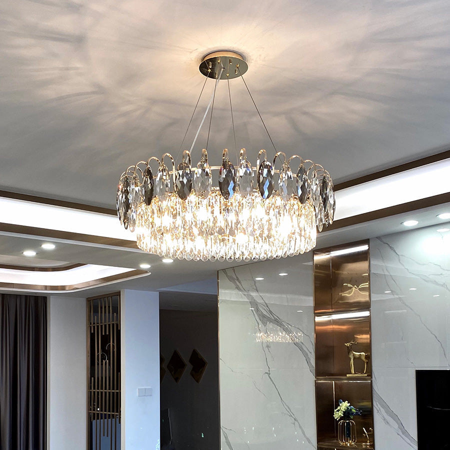 Lustre Cristal Luxe - Suspension LED Rose Or, Réglable, Tailles Variées - Foivo