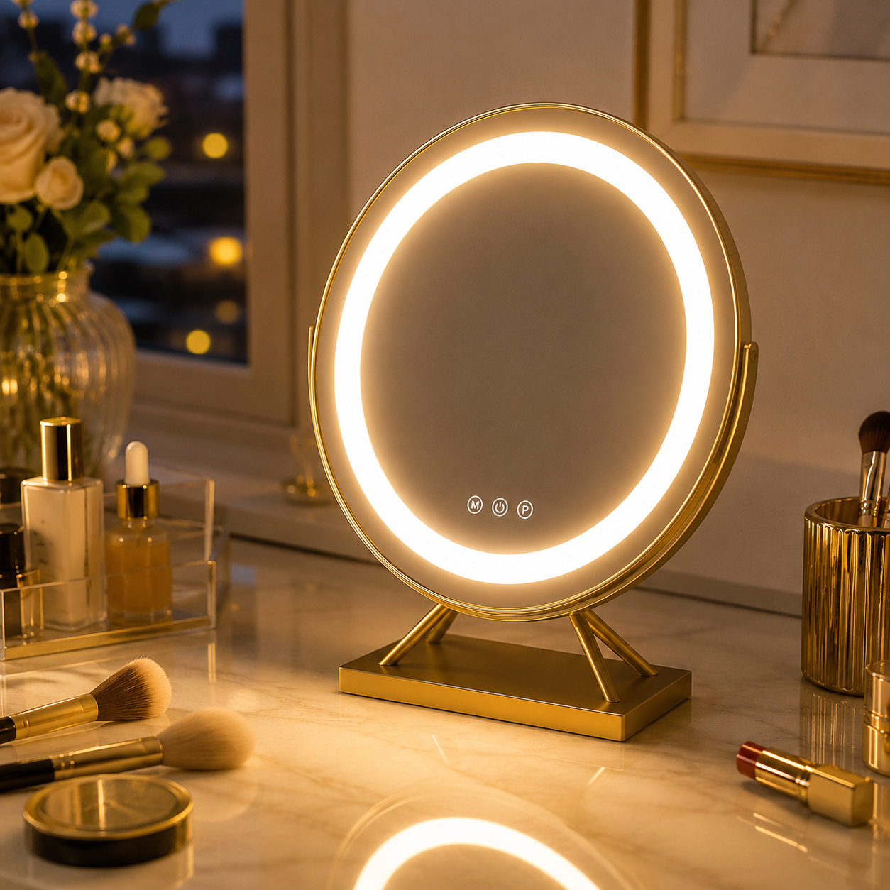 Miroir de maquillage Lumineux LED avec éclairage intégré et commandes - Foivo