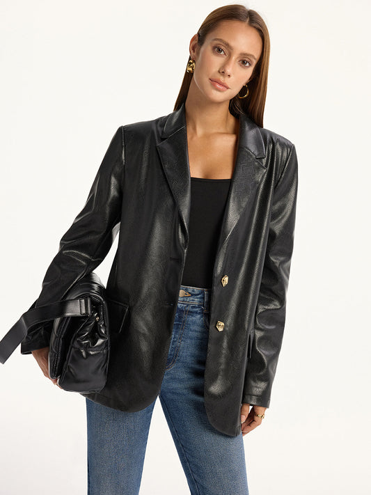 Blazer Cuir Faux Serpent Élégant Manches Longues - Foivo