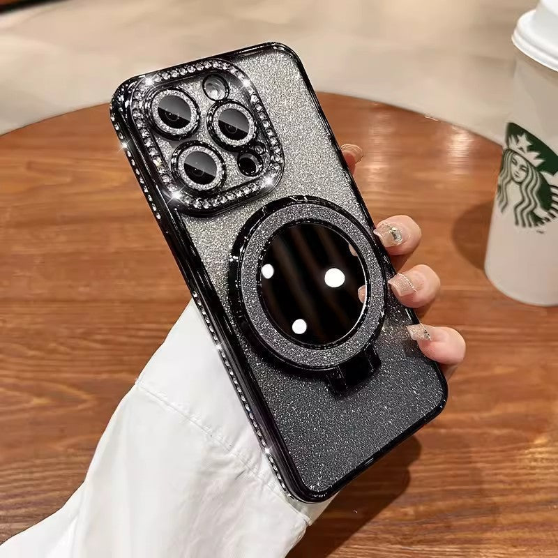 Étui Téléphone avec Support Aimant Miroir Paillettes