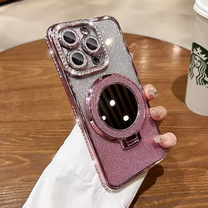 Étui Téléphone avec Support Aimant Miroir Paillettes