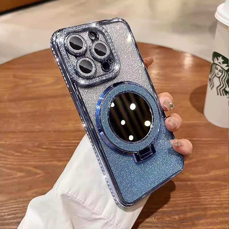 Étui Téléphone avec Support Aimant Miroir Paillettes