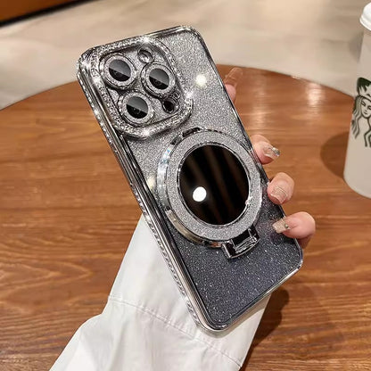 Étui Téléphone avec Support Aimant Miroir Paillettes