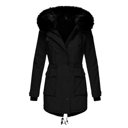 Manteau Mi-Long Femme Capuche Fourrure Synthétique - Foivo