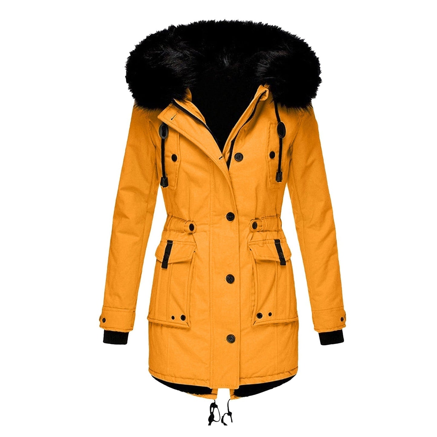Manteau Femme Mi-Long avec Capuche en Fourrure Synthétique 1