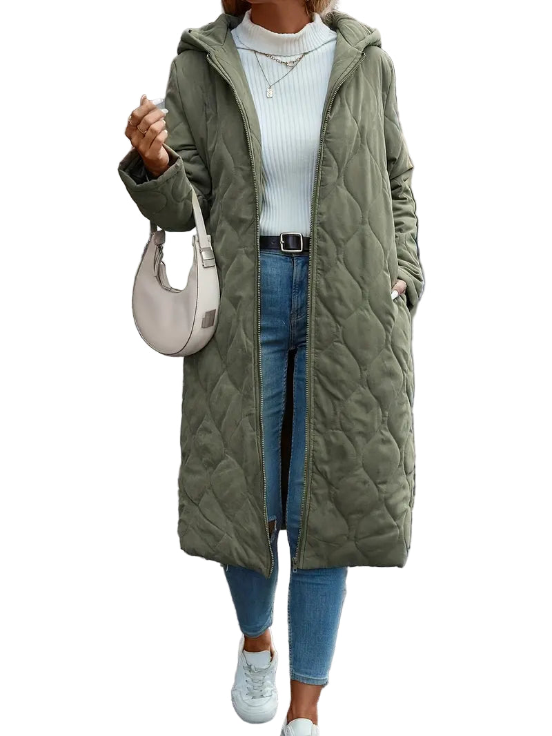 Manteau Long Femme Matelassé Doublure Chaude Capuche - Foivo