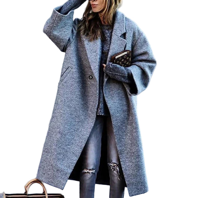 Manteau Long Femme Laine Mélangée Coupe Oversized - Foivo
