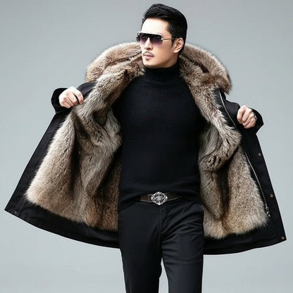 Doudoune Hiver Homme Fourrure Synthétique Doublée Capuche