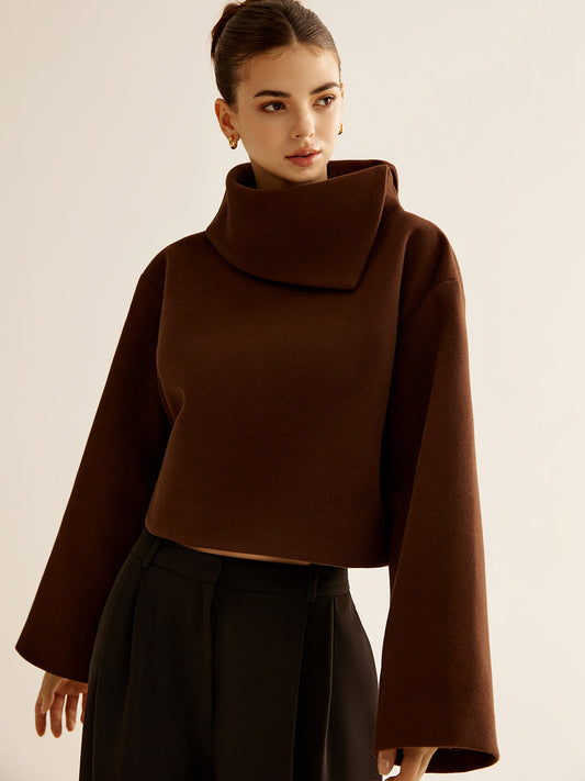 Mariam | Chic Plain Turtleneck Tweed Top - Foivo