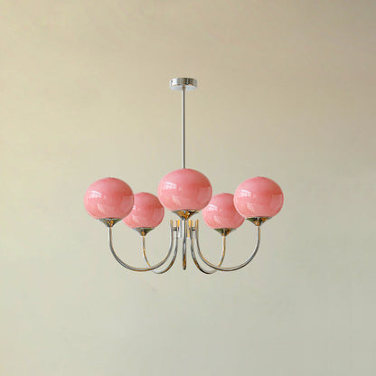 Luminaire Plafond Élégant 3 ou 5 Bras - Doré avec Abat-jours en Verre Rose