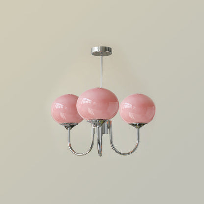 Luminaire Plafond Élégant 3 ou 5 Bras - Doré avec Abat-jours en Verre Rose