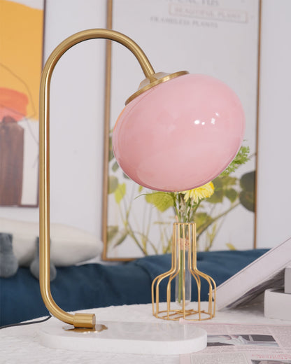 Lampe de Bureau Colorée en Verre | Finition Or et Abat-jour Fuchsia