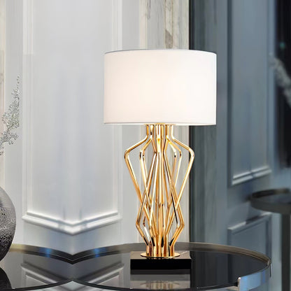Lampe de Bureau Chic en Laqué avec Abat-jour en Coton