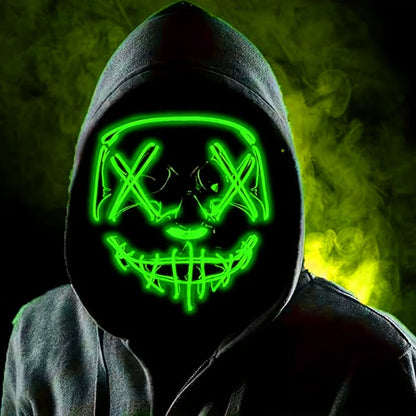 Masque LED Homme Éclairé - Déguisement Masque Crâne pour Halloween