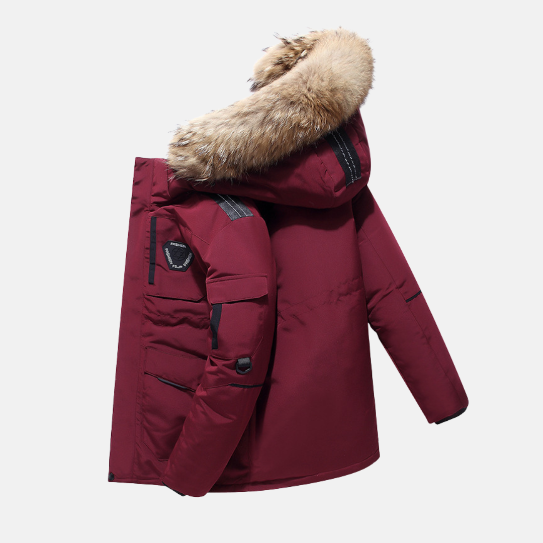 Manteau Hiver Homme Élégant à Col en Fourrure Synthétique