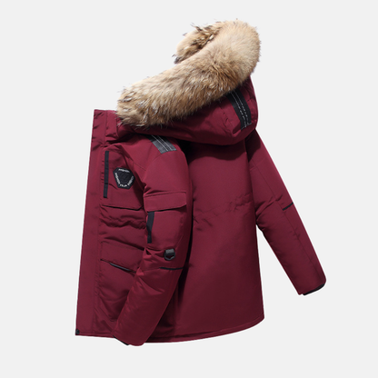 Manteau Hiver Homme Élégant à Col en Fourrure Synthétique