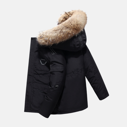 Manteau Hiver Homme Élégant à Col en Fourrure Synthétique