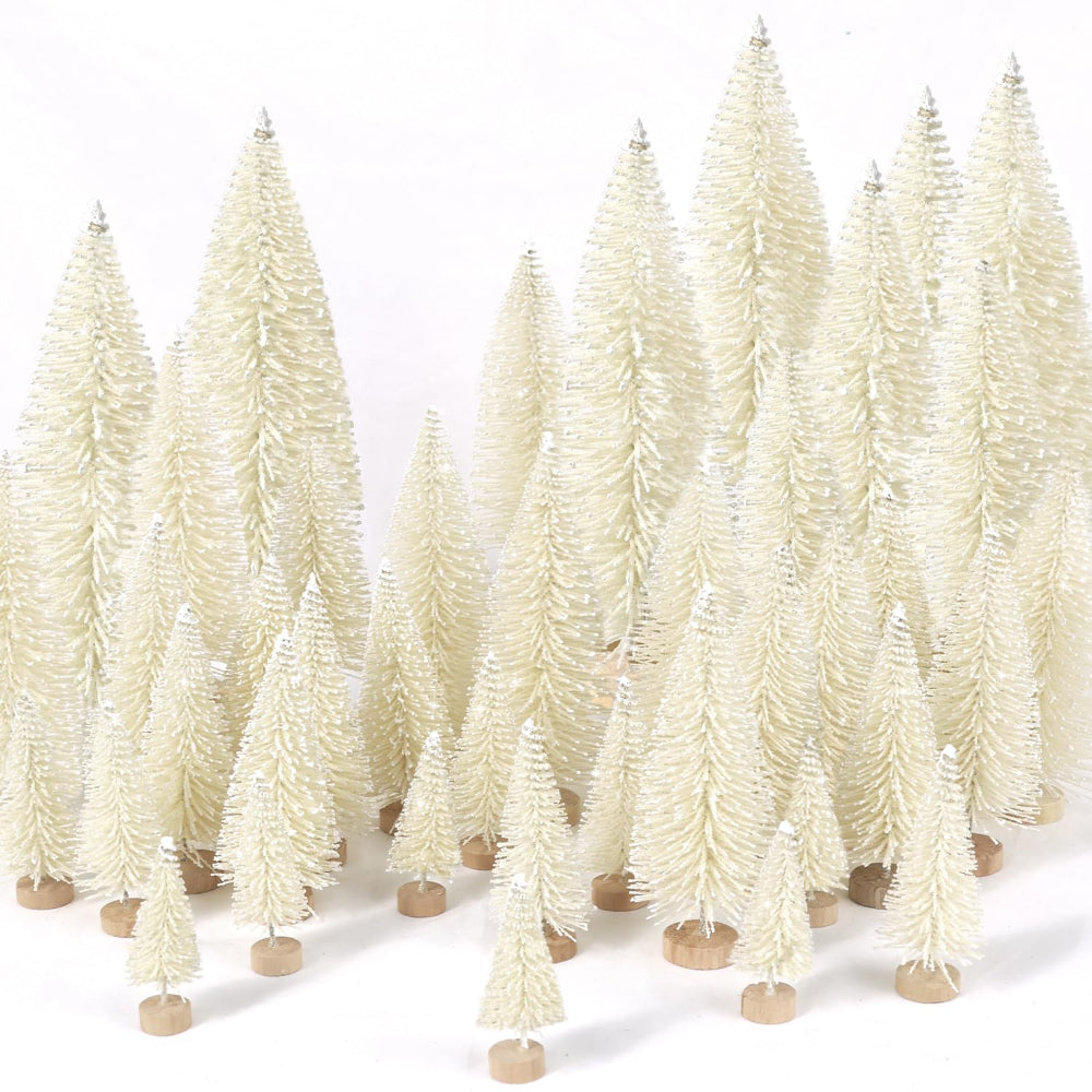 Décor de Noël Arbre Miniature Floconneux Ensemble de Brosses à Bouteilles pour Table - BlxckFR