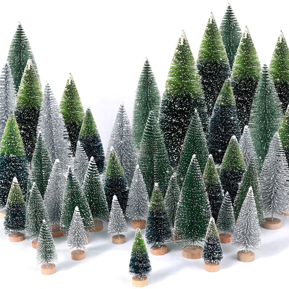 Décor de Noël Arbre Miniature Floconneux Ensemble de Brosses à Bouteilles pour Table