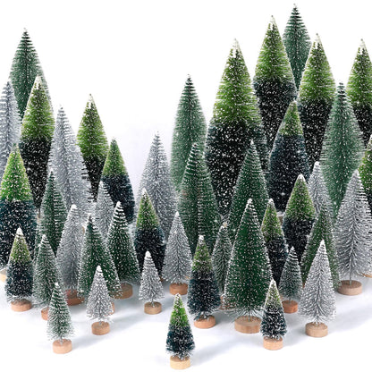 Décor de Noël Arbre Miniature Floconneux Ensemble de Brosses à Bouteilles pour Table
