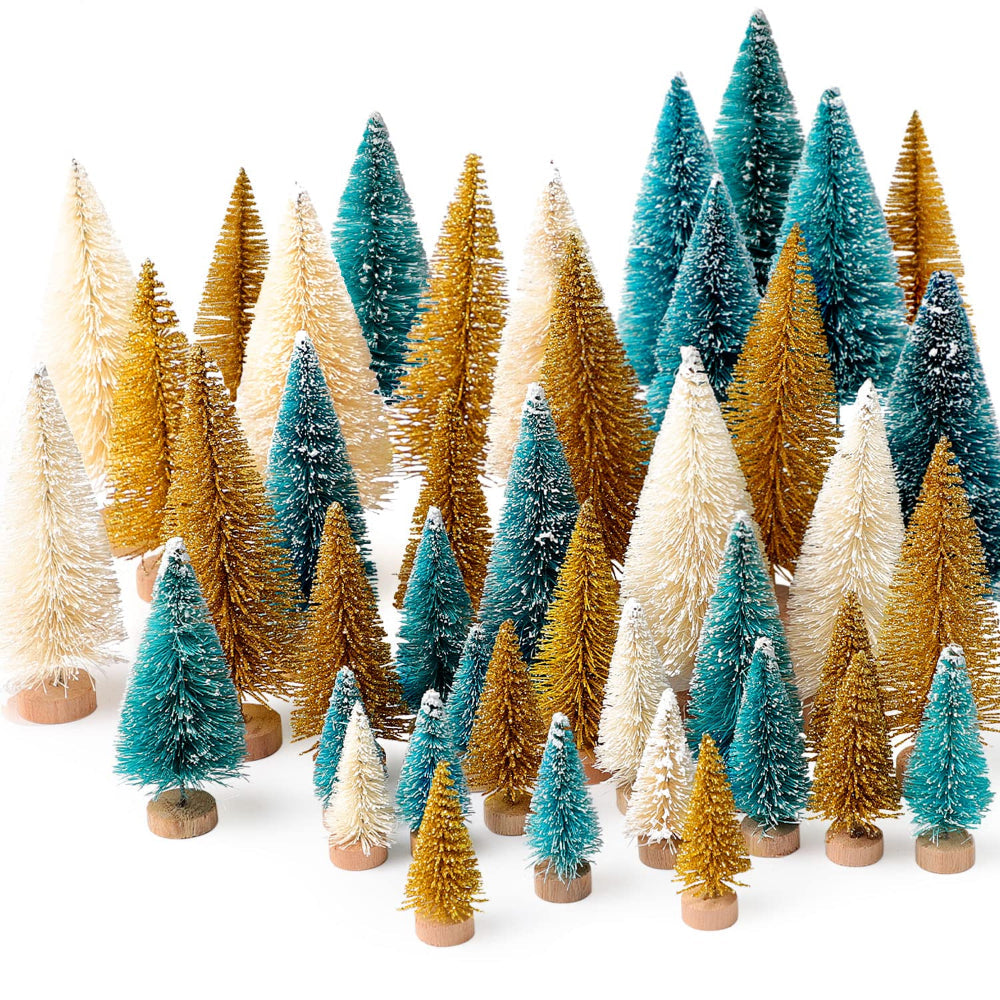 Décor de Noël Arbre Miniature Floconneux Ensemble de Brosses à Bouteilles pour Table
