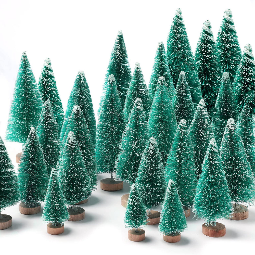 Décor de Noël Arbre Miniature Floconneux Ensemble de Brosses à Bouteilles pour Table