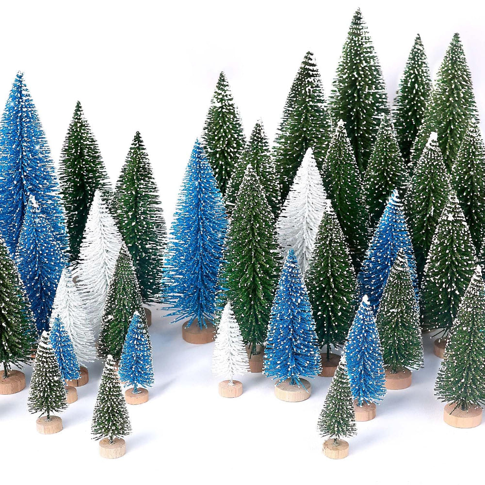 Décor de Noël Arbre Miniature Floconneux Ensemble de Brosses à Bouteilles pour Table