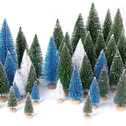 Décor de Noël Arbre Miniature Floconneux Ensemble de Brosses à Bouteilles pour Table