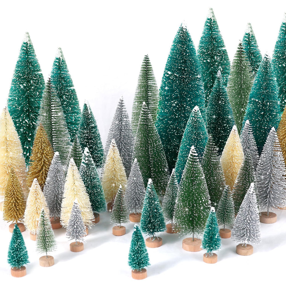 Décor de Noël Arbre Miniature Floconneux Ensemble de Brosses à Bouteilles pour Table
