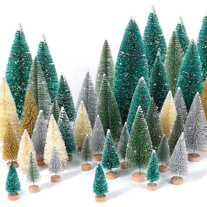 Décor de Noël Arbre Miniature Floconneux Ensemble de Brosses à Bouteilles pour Table