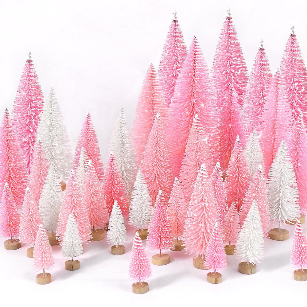 Décor de Noël Arbre Miniature Floconneux Ensemble de Brosses à Bouteilles pour Table
