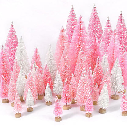 Décor de Noël Arbre Miniature Floconneux Ensemble de Brosses à Bouteilles pour Table