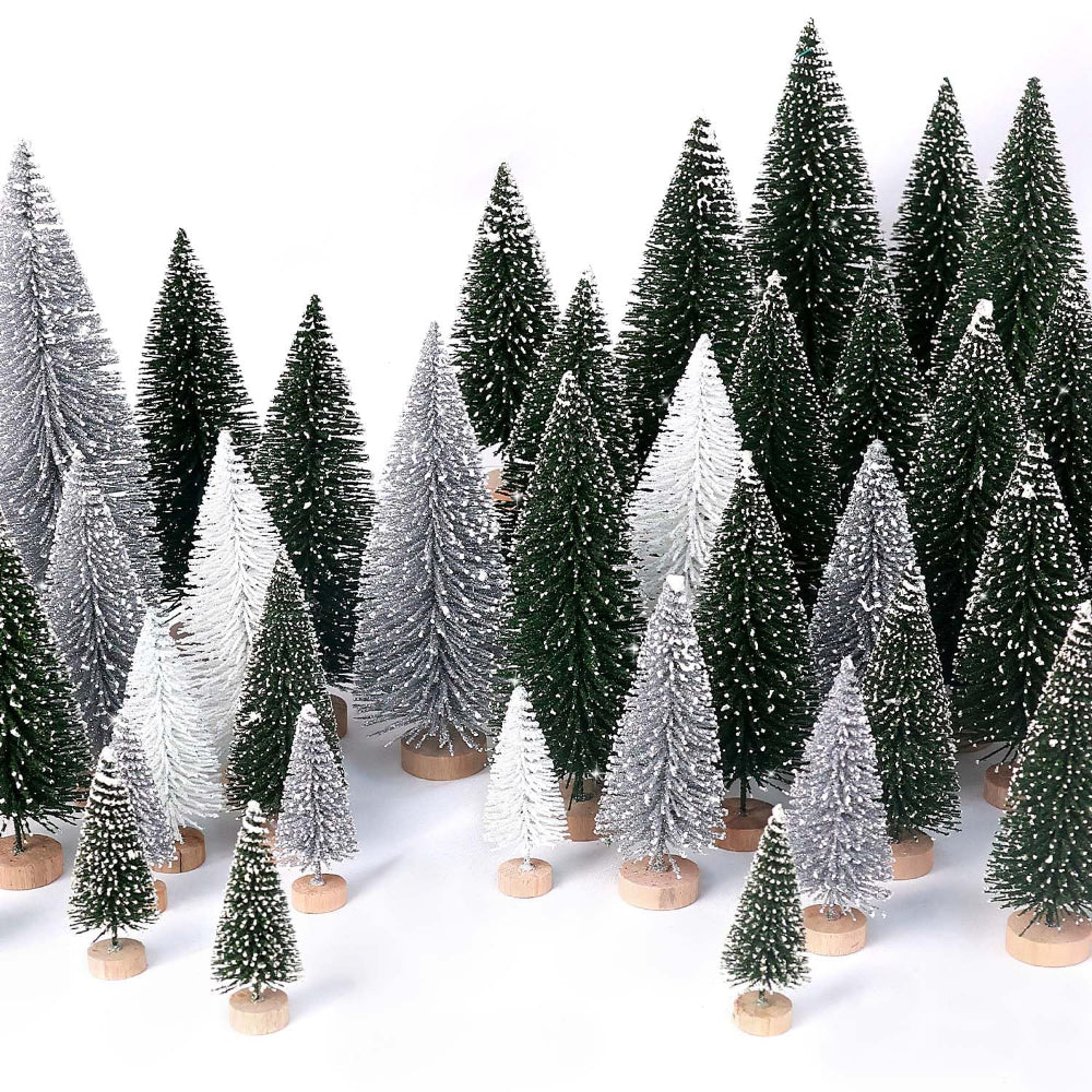Décor de Noël Arbre Miniature Floconneux Ensemble de Brosses à Bouteilles pour Table