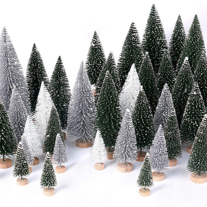 Décor de Noël Arbre Miniature Floconneux Ensemble de Brosses à Bouteilles pour Table