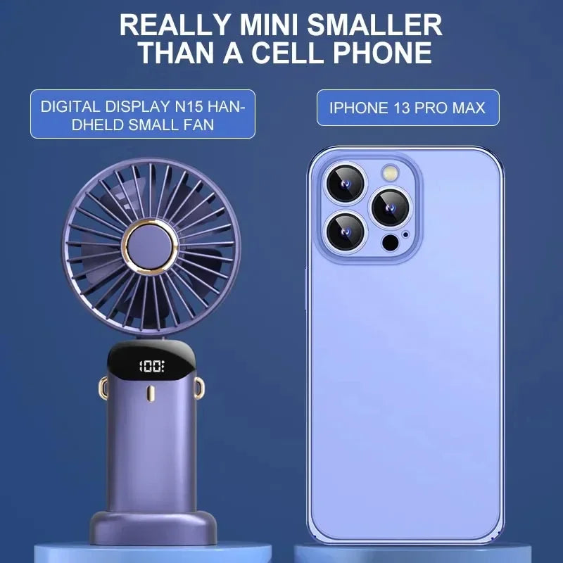 Mini Ventilateur Portable Pliable 5 Vitesses Avec Support Téléphone et Écran LED 1