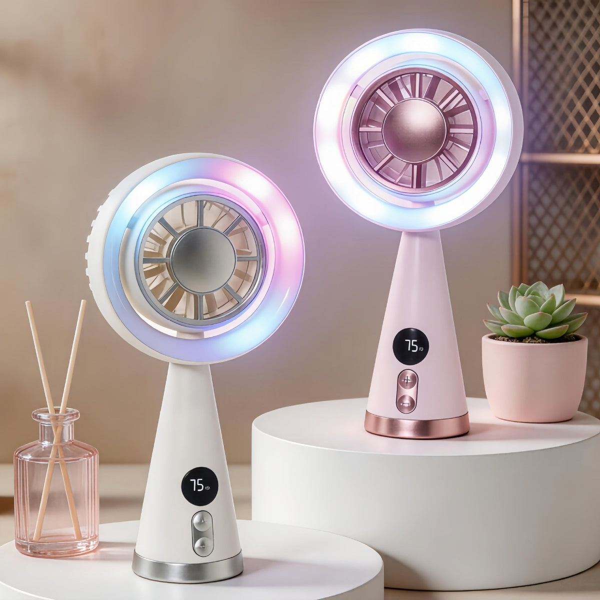 Mini Ventilateur Portable Rechargeable avec Éclairage LED et Affichage Numérique 1
