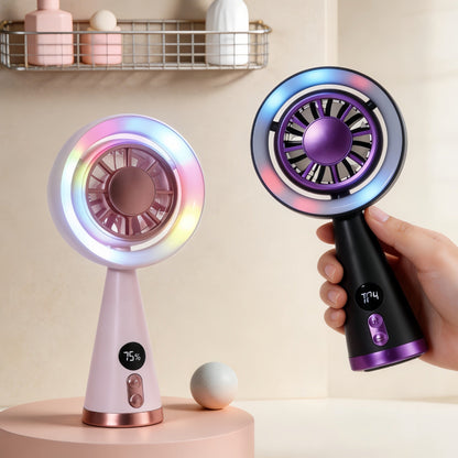 Mini Ventilateur Portable Rechargeable avec Éclairage LED et Affichage Numérique 3