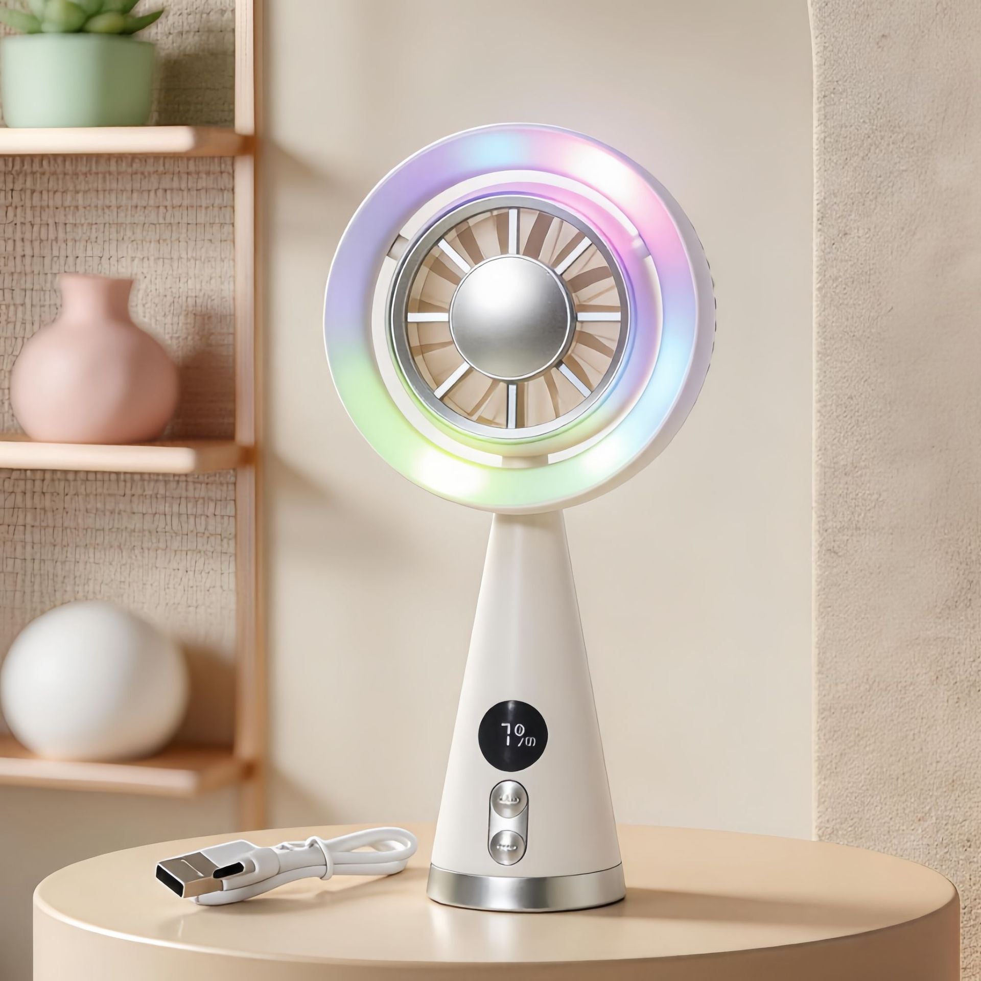 Mini Ventilateur Portable Rechargeable avec Éclairage LED et Affichage Numérique 6