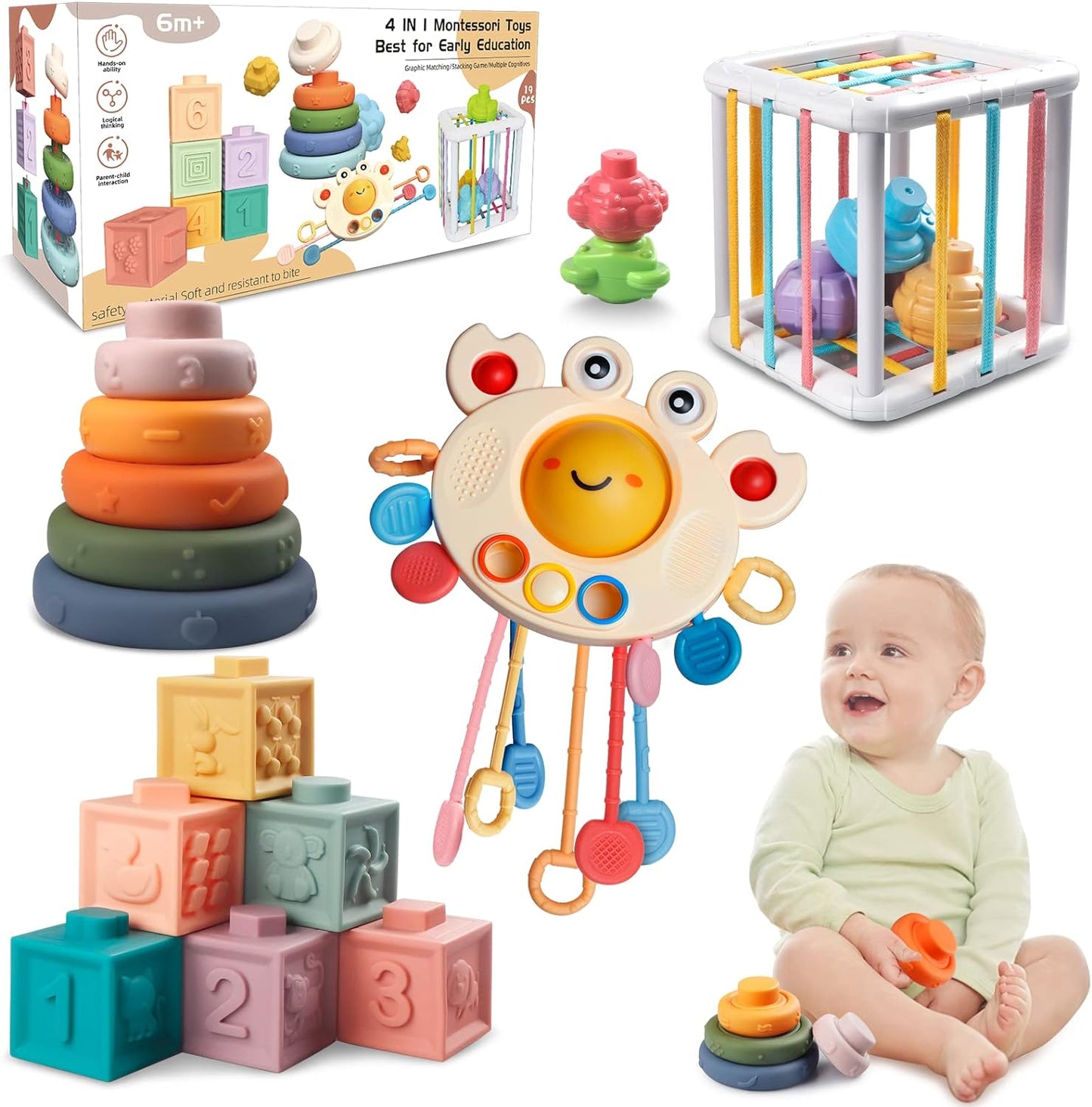 Jeux Éducatifs Bébé 4 en 1 Développement Sensoriel Sécuritaire - BlxckFR