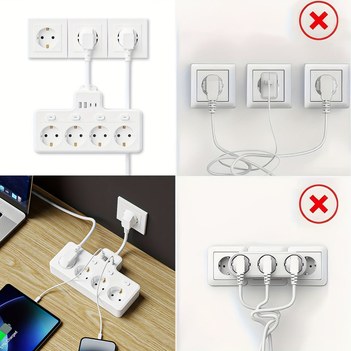 Multiprise 7 en 1 avec Interrupteur et Ports USB Compacte 5
