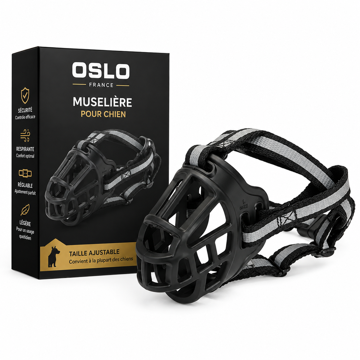Muselière Chien Nylon Respirante Réglable Anti-morsure - Foivo