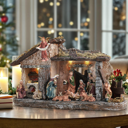 Crèche de Noël Lumineuse en Bois pour Table