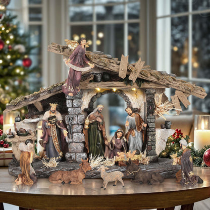 Crèche de Noël Lumineuse en Bois pour Table