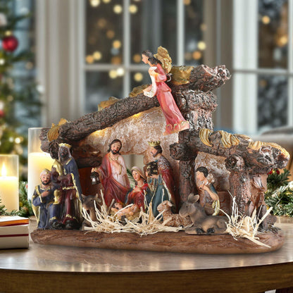Crèche de Noël Lumineuse en Bois pour Table