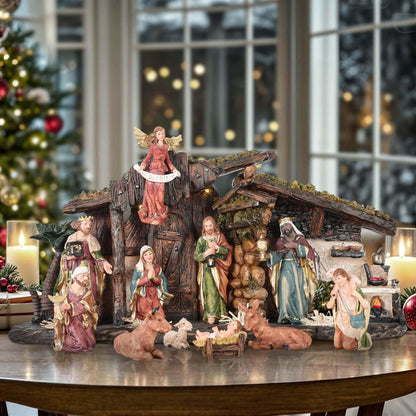 Crèche de Noël Lumineuse en Bois pour Table