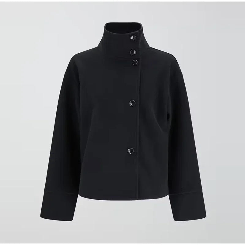 Manteau Court Femme Élégant Col Revers et Fermeture Bouton - Foivo