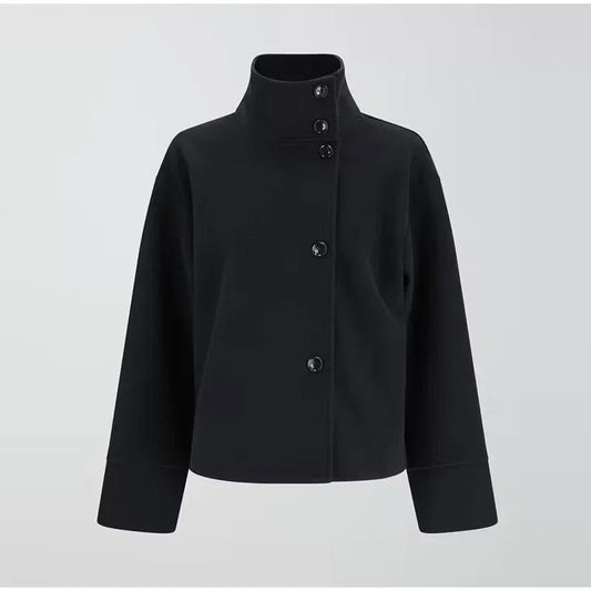 Manteau Court Femme Élégant Col Revers et Fermeture Bouton - Foivo
