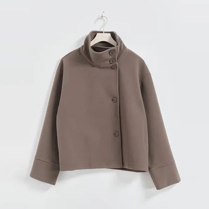 Manteau Court Femme Élégant Col Revers et Fermeture Bouton