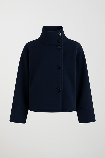 Manteau Court Femme Élégant Col Revers et Fermeture Bouton