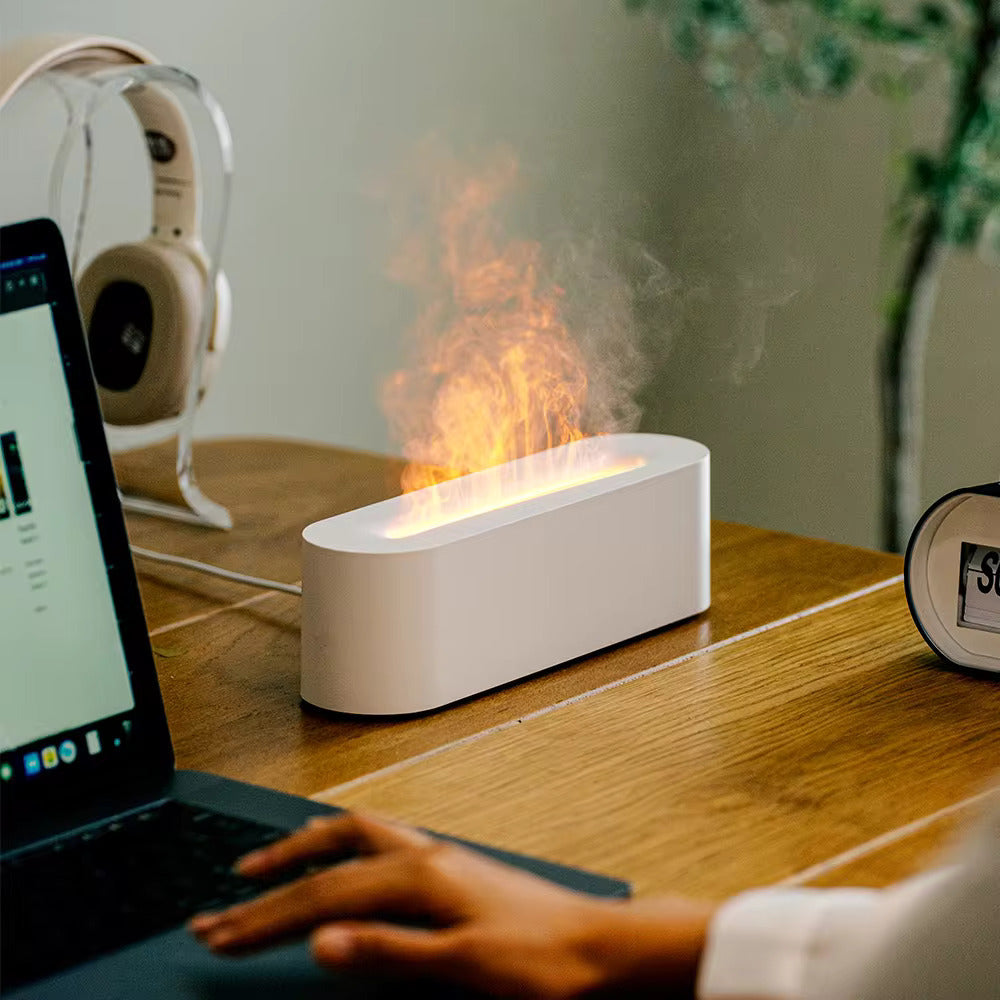 Lampe d'ambiance à effet flamme avec diffuseur d'aromathérapie